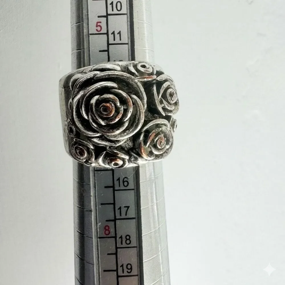 Vintage Sterling Silver Chunky Rose Statement Ring Size 7